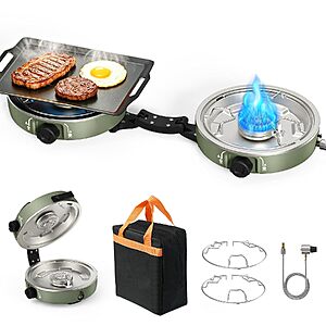 Minthouz 20000 BTU 2-Burner Propane Camping Stove w/ Carry Bag $30 + Free S&H