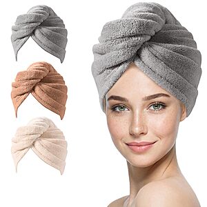 3-pk YFONG Microfiber Hair Towel Wraps (4 Colors)