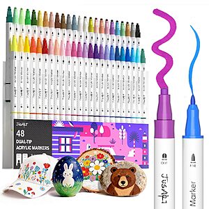 48-Ct JusArt Dual Tip Acrylic Paint Pen Markers (White Barrel)