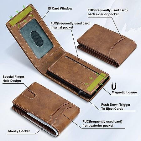 furid RFID Leather Wallet with Pop-up Function & ID Window (Brown) $9.49 + Free Shipping w/ Prime or on $35+