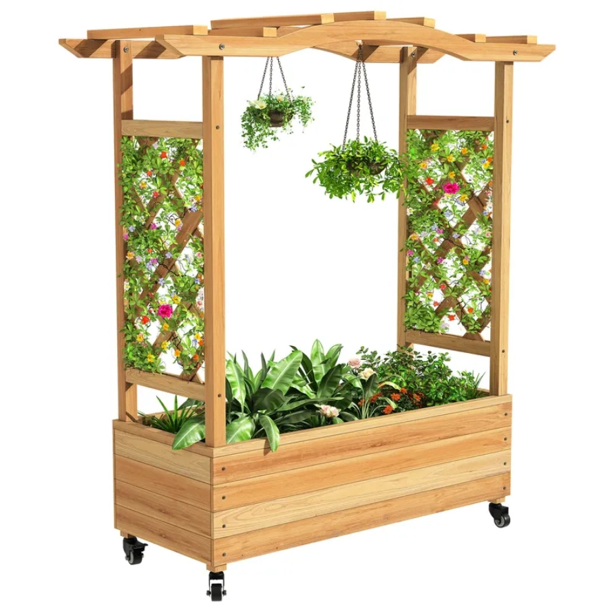 3.6 x 1.2 x 4' Yitahome Solid Wood Raised Garden Bed with Trellis and Lockable Wheels (natural) $69.99 + Free Shipping