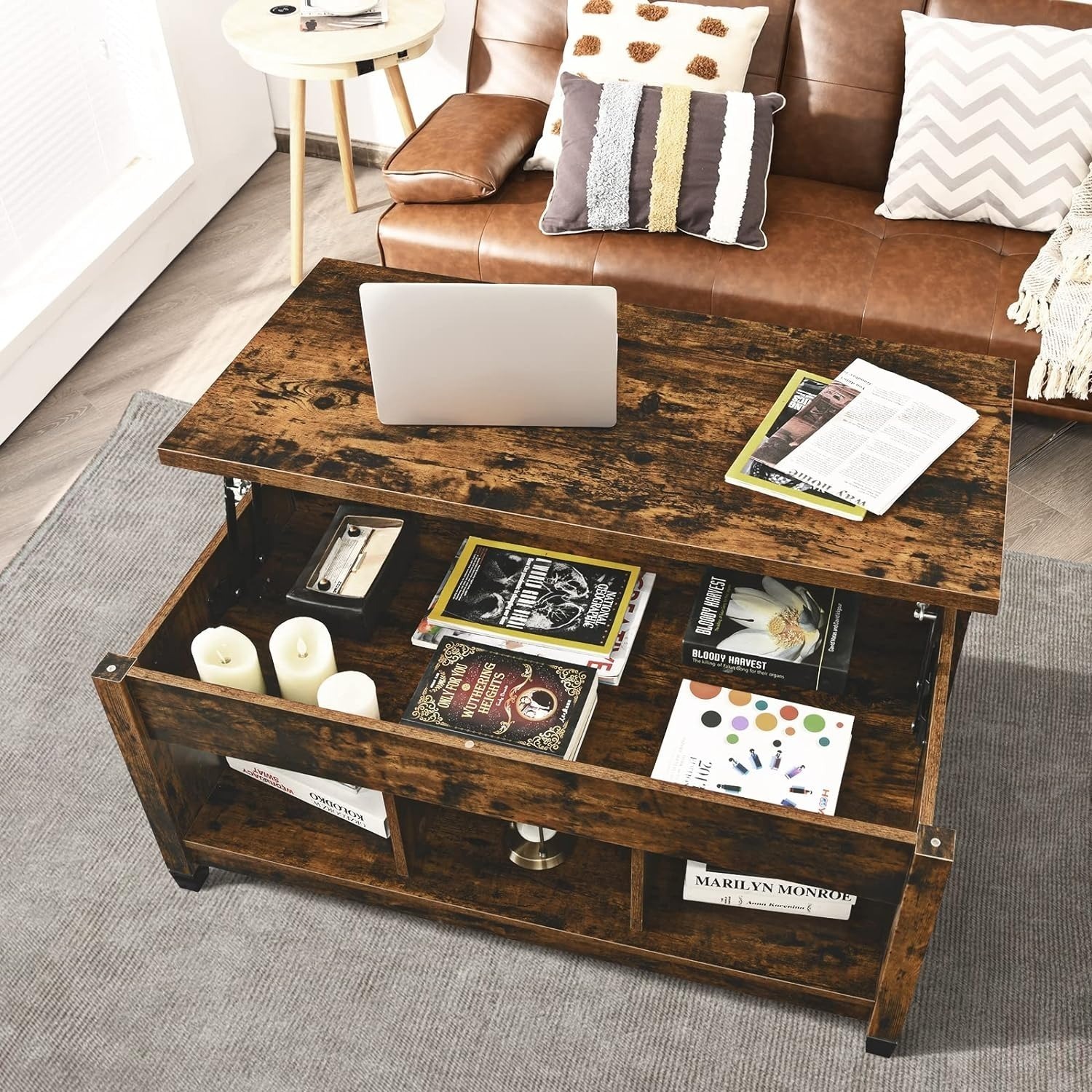 Wood Lift Top Modern Coffee Table w/Hidden Compartment (Rustic Brown) $68.19 + Free Shipping