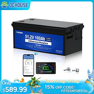 DC HOUSE 48V 100Ah LiFePO4 Battery w/ Bluetooth & LCD Monitor 0 + Free Shipping