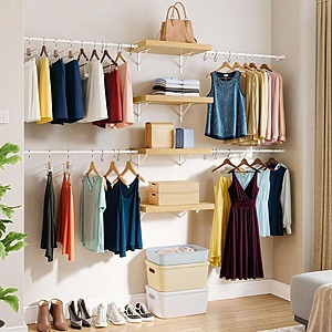 Wall-Mounted Closet System with Expandable Rod and 4 Shelves $30.39 + Free shipping w/Prime or $35+