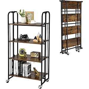 52'' Tall 4-Tier Foldable Rolling Cart w/Lockable Wheels, Metal Frame $39.99 + Free Shipping
