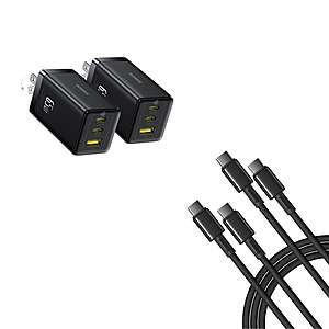 Prime Members: 2-Pk Baseus 3-Port up to 65W Wall Charger + 2-Pk 100W USB C Cable $36 + Free S&H