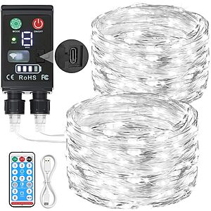 66' 2-in-1 Lakumu Rechargeable 200 LED Fairy String Lights (Cool White)