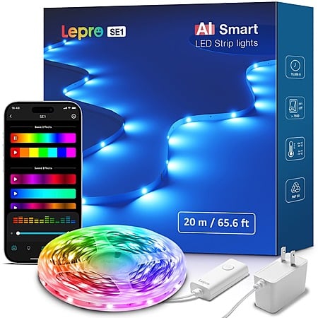 Prime Members: 65.6ft Lepro RGB Color Changing Wi-Fi and Bluetooth Smart LED Light Strips $19.99 + Free Shipping