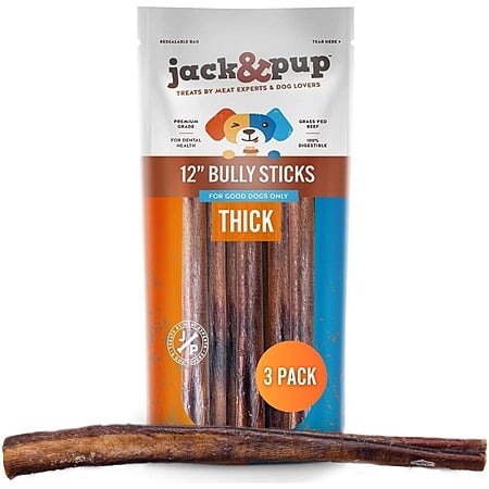 3 Pack 12" Thick Jack&Pup Bully Sticks for Dogs $12.25 and More + Free Shipping w/Prime