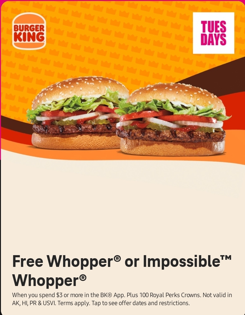 T-Life app users 4/2/24: Free Whopper or Impossible Whopper*, BOGO Auntie Anne's, 3 free photo magnets*, 25% off sitewide H&M, and more