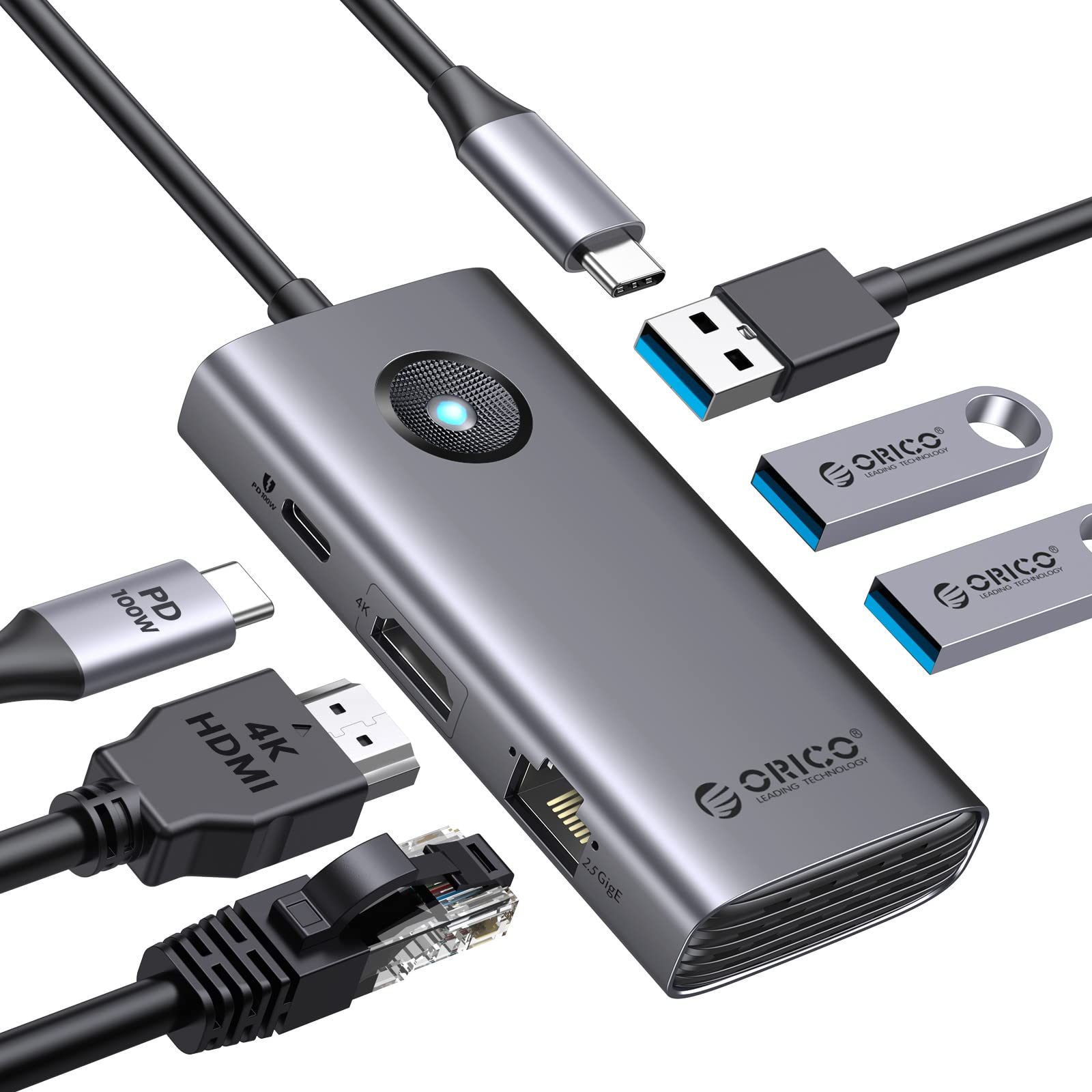 Orico 6-in-1 USB C Docking Station w/ 4K HDMI, 100W PD, 2.5G Ethernet & 3x USB3 $8.70