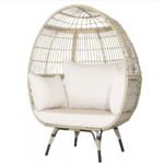 Costway Patio Oversized Rattan Egg Chair Lounge Basket with 4 Cushions for Indoor Outdoor $316.99