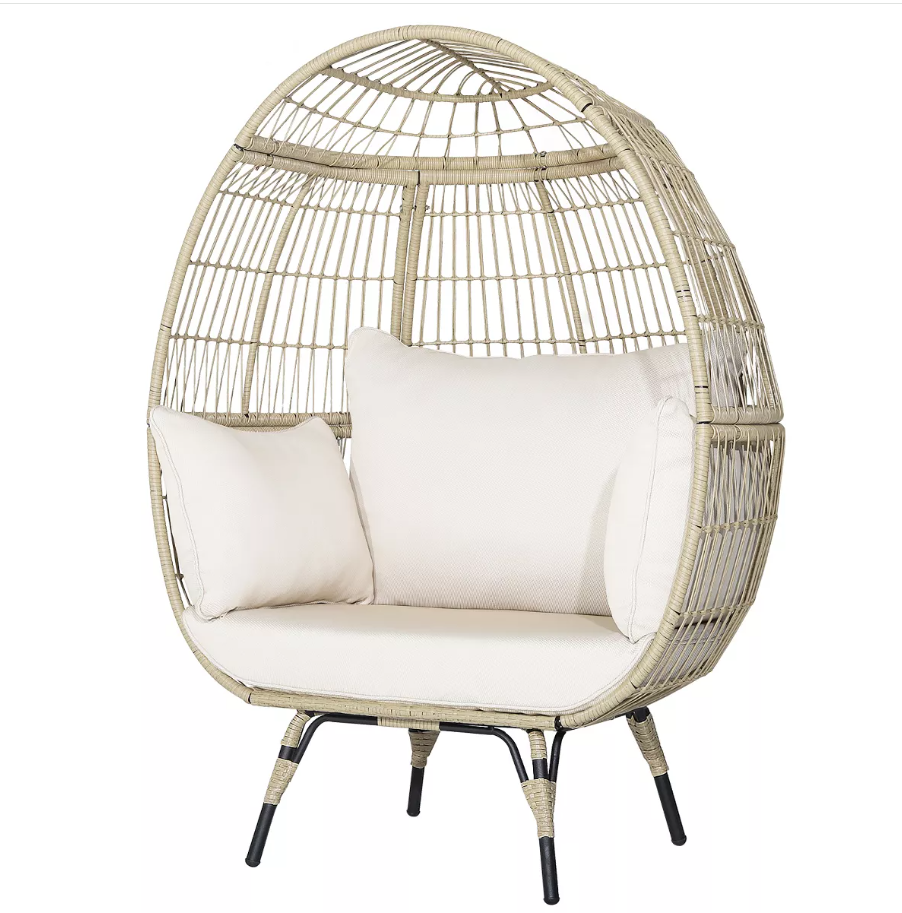 Costway Patio Oversized Rattan Egg Chair Lounge Basket with 4 Cushions for Indoor Outdoor $316.99