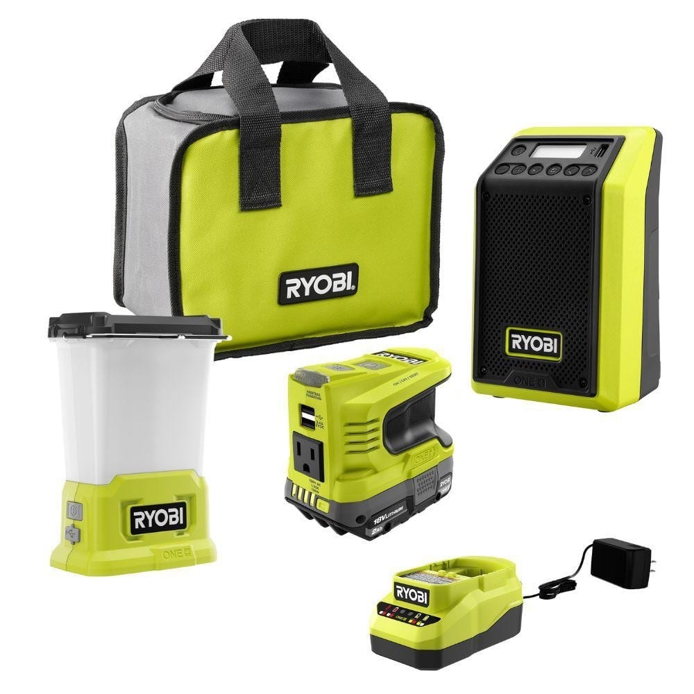 RYOBI ONE+ 18V Cordless 3-Tool Storm Combo Kit with Radio, Area Light, Power Inverter, 2.0 Ah Battery, and Charger PCL1307K1 - $129.00