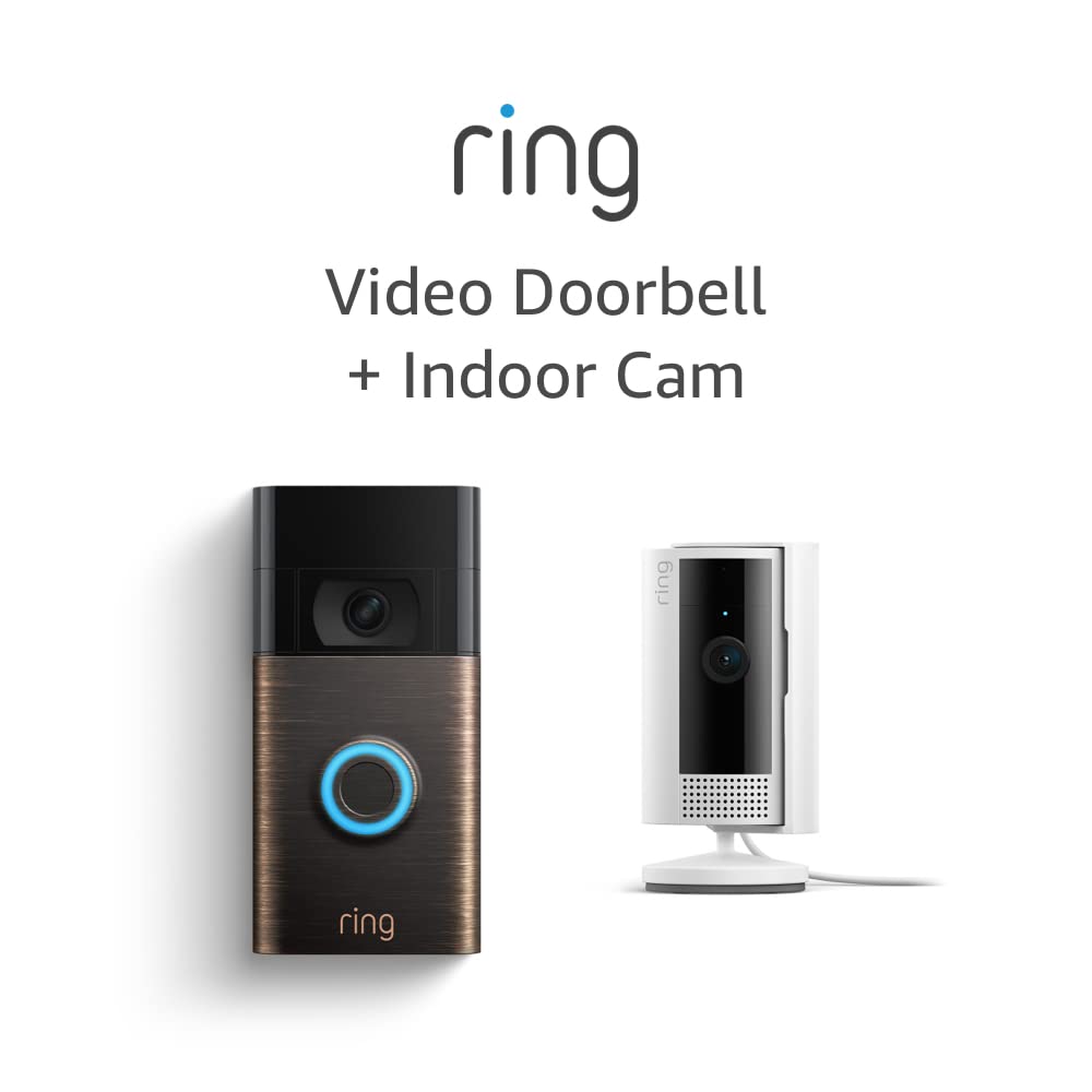 Big Spring Deal - Ring Video Doorbell, Venetian Bronze with All-new Ring Indoor Cam for $79.99