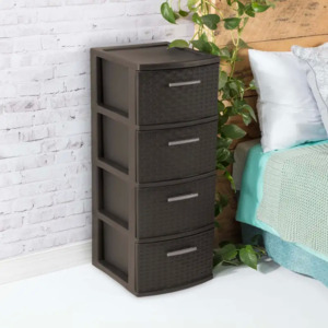 LIGHTNING DEAL: Sterilite 4 Drawer Weave Tower Plastic, Espresso $16.59