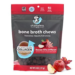 Amazon - Subscribe & Save Deal - Shameless Pets Dog Training Treats, Bone Broth Chews (Bacon Hits Different) $  4.49