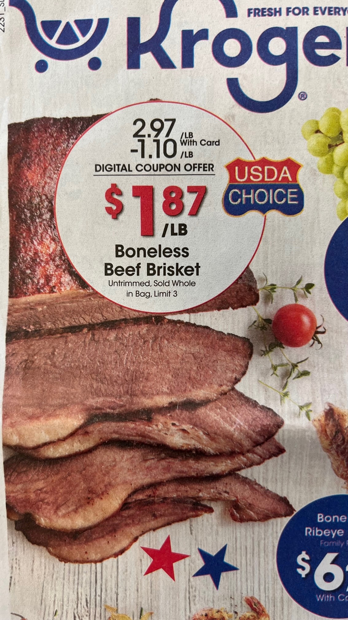 Kroger $1.87 a lb USDA Choice Whole Brisket *with App ...