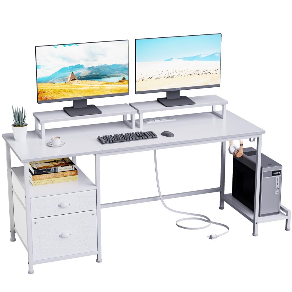 Furologee White Computer Desk with Drawer and Power Outlets $92.99 + Free Shipping
