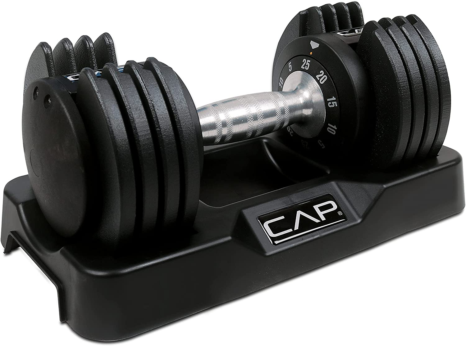 Cap Single 25 lb ADJUSTABELL Adjustable Dumbbell with Contoured Full Rotation Handle, Black, 5-25LB Adjustable Dumbbell $97.02