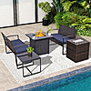 EarlGrove 5 -Piece Wicker Patio Conversation Set with Blue Cushions | LS-GAOBAR0012 $160