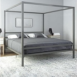 DHP King Size Modern Metal Canopy Platform Bed w/ Minimalist Headboard & Four Poster Design (Gunmetal Gray) $97.99 + Free Shipping w/ Prime