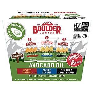 18-Ct 1-Oz Boulder Canyon Avocado Oil Kettle Style Potato Chips (Variety Pack) .70 w/ Subscribe & Save
