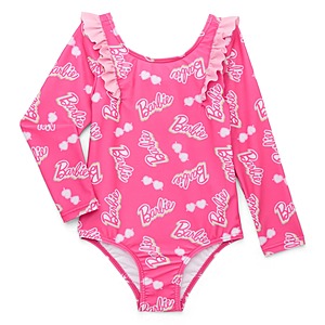 Toddler Girls' Long-Sleeve Ruffle One-Piece Swimsuit: Barbie, Minnie Mouse & More From $6.99 + Free S&H w/ Walmart+ or on $35+