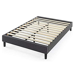 $49.99: Zinus Queen Curtis Upholstered Platform Bed Frame w/ Wood Slats (Grey) at Woot!