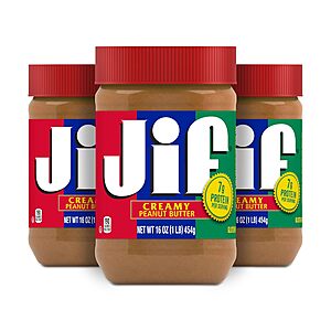 Jif Creamy Peanut Butter, 16 Ounces (Pack of 3) $6.33
