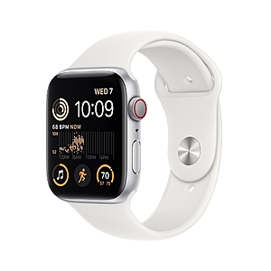 Apple Watch SE (2nd Gen) GPS + Cellular 44mm Silver Aluminum Case with White Sport Band - M/L - Walmart.com - $199.99