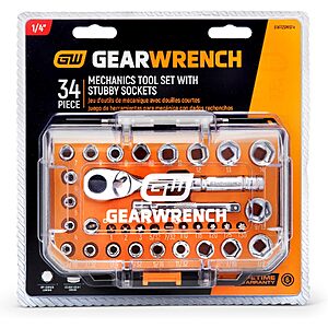 GEARWRENCH 34 Pc 1/4" Dr Stubby Socket Mechanics Hand Tool Set $24.41