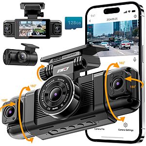$84.98 IIWEY N5 4 Channel Dash Cam 360° View, 1080P Front and Rear Inside, Left Right Dash Camera for Cars, 8 IR Lamps Night Vision, 5G WiFi & APP Control, G-Sensor, Parking Mode