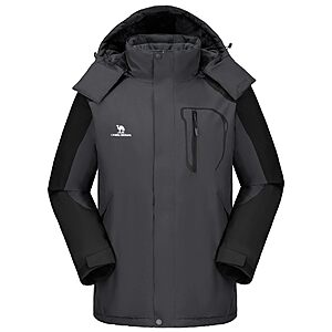 CAMELSPORTS Mens Winter Jacket Waterproof Warm Snow Ski Jackets Faux Fur Fleece Rain Coats with Removable Hood $19.99