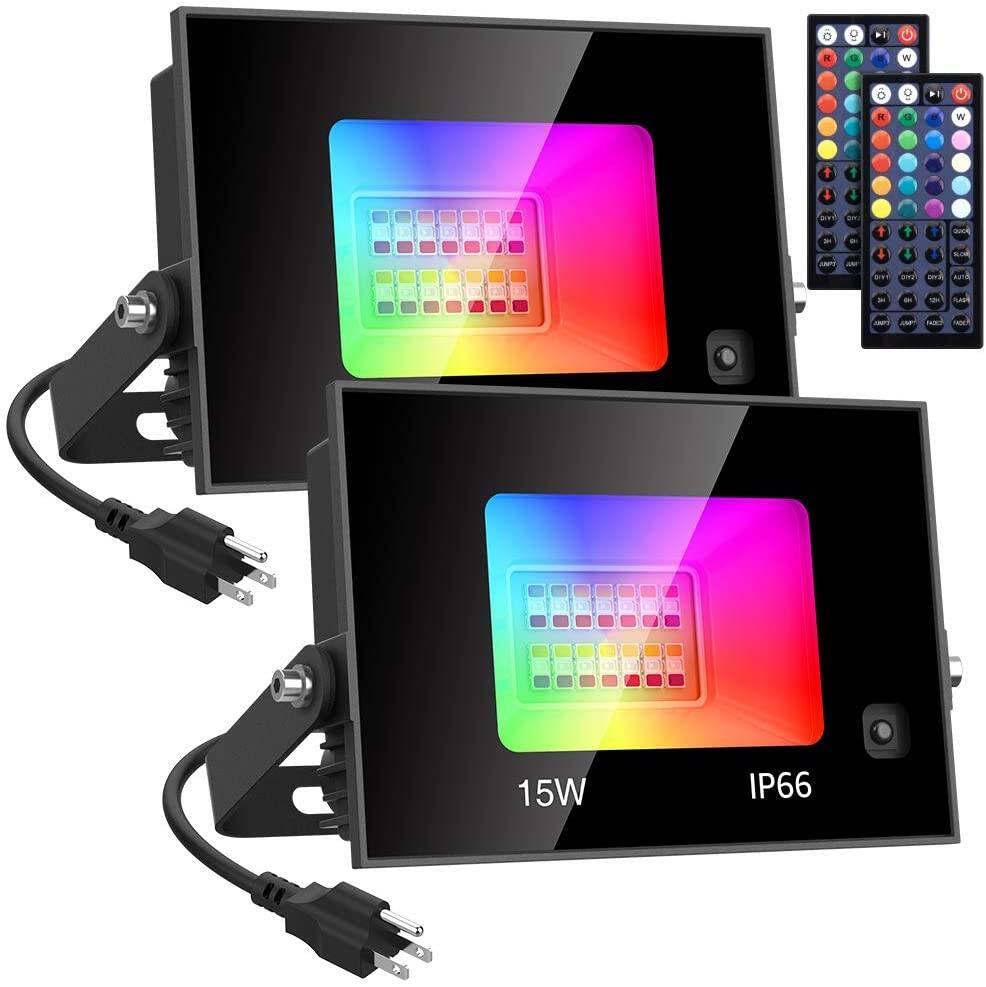 Olafus 2 Pack 15W or 50W RGB Flood Lights $13.19 - $28.71 + Free shipping w/ Prime or $25+