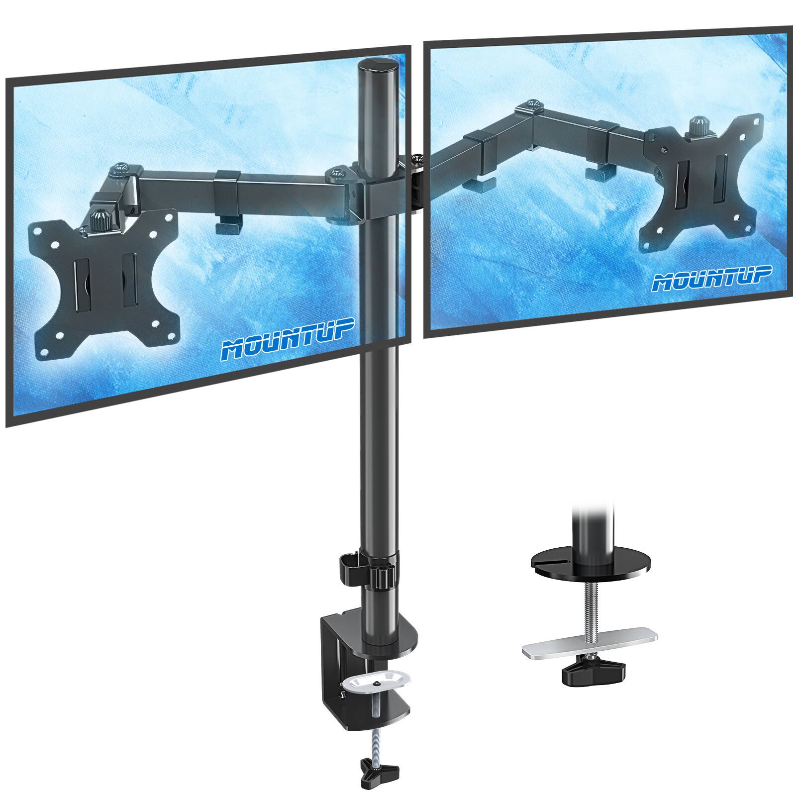 MOUNTUP Adjustable Dual Monitor Mount for 17"-27" Monitors for $14 + Free Shipping w/ Prime or orders $25+