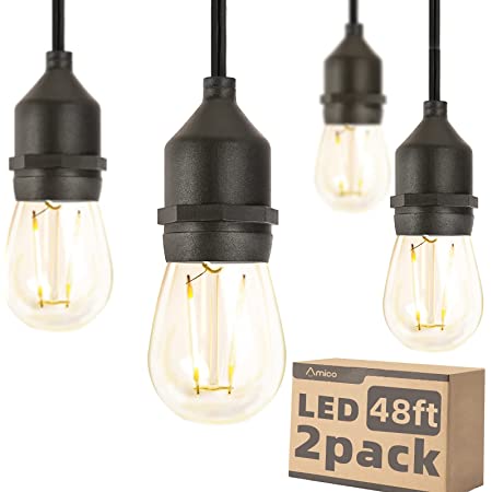 Amico 96FT (48FT*2) LED Outdoor String Lights, Plastic Bulbs, 2W Dimmable for $46.79 + Free Shipping