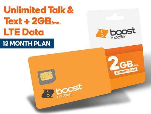 Boost Mobile Prepaid Unlimited Talk & Text, 2GB LTE Data + Free SIM (12 Months) $86
