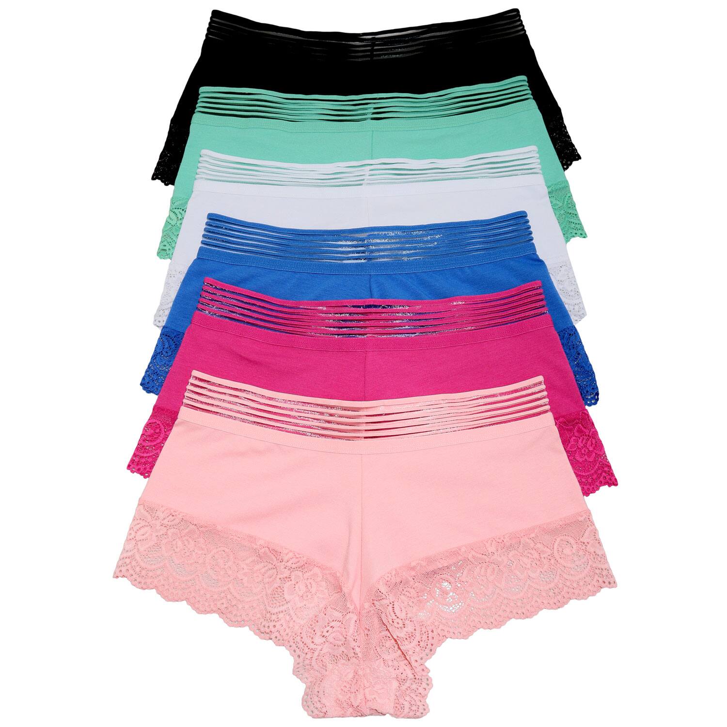 6-Pack Cotton Boyshort Panties With Leg Lace Accent $14.24 + Free shipping