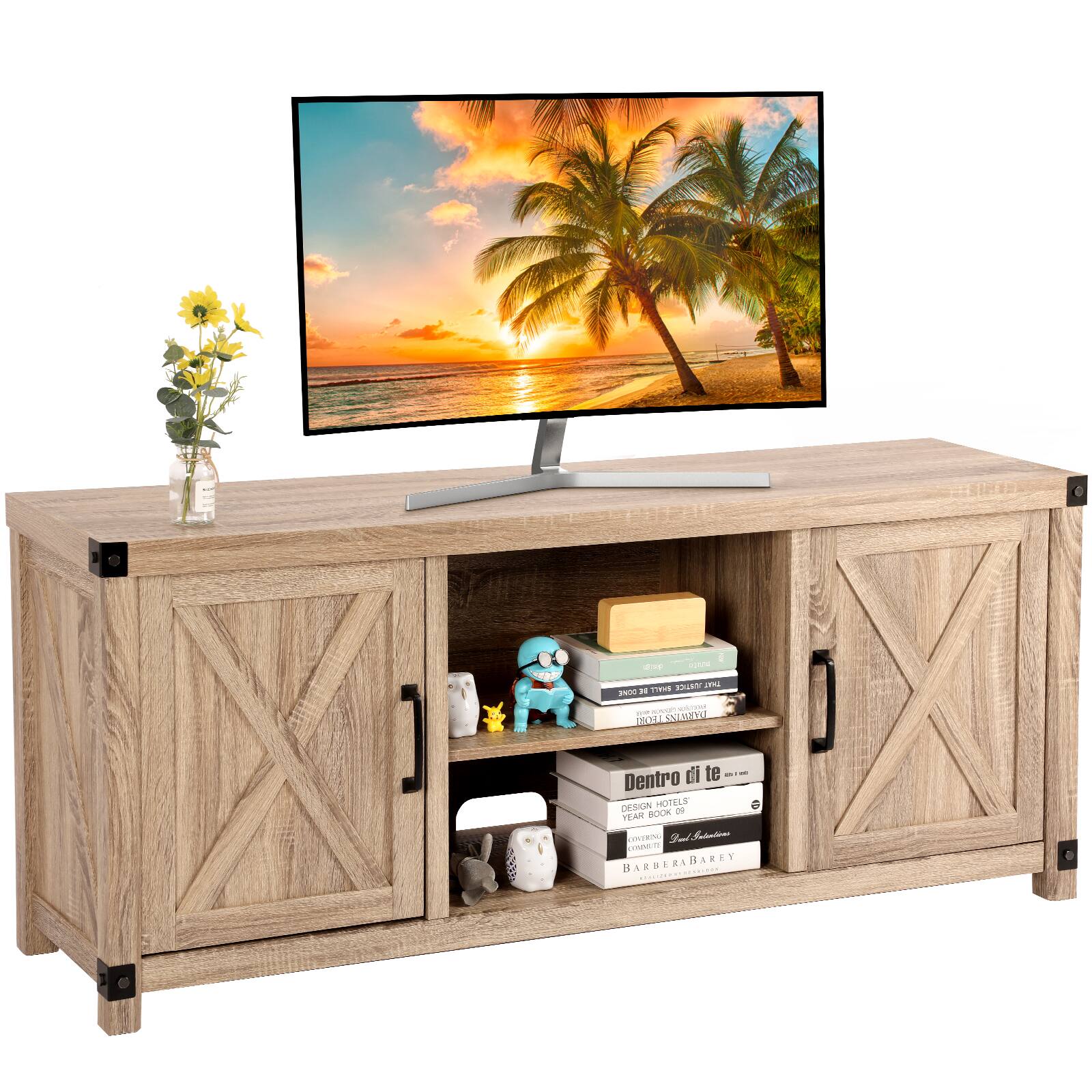 PERLESMITH TV Console Cabinet for TVs up to 65 inch with Media Shelves and Storage for $149.90 + Free Shipping