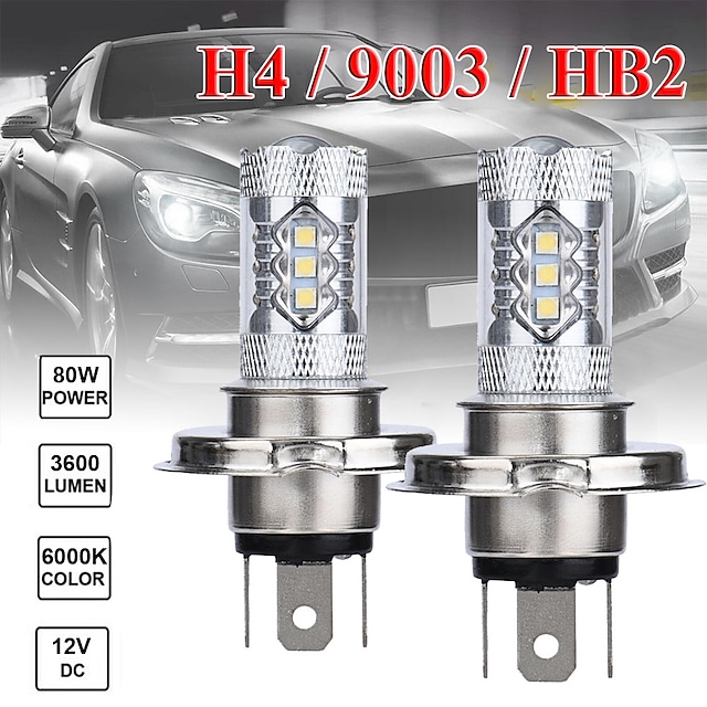 2Pcs 80w H4 16smd 6500k 7000k White Light Led bulb for Car Headlamp Fog Light 12V-24V DC $12.96 Shipped