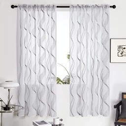 Deconovo Stripe Embroidered Sheer Curtains 2 Panels -$7.68~$12.80 + Free Shipping w/ Prime or orders $25+
