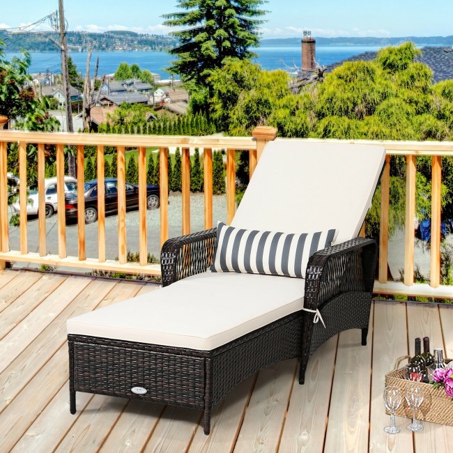 Costway PE Rattan Chaise Reclining Lounge  Arm Chair with Pillow $174 + Free Shipping