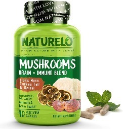 NATURELO Mushrooms Supplement – Lion’s Mane, Reishi, Turkey Tail – Brain & Immune Health Blend for $10.77 + Free Shipping w/ Prime or orders $25+