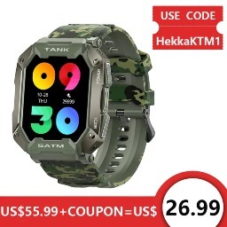 KOSPET TANK M1 Outdoor Smartwatch w/ heart rate sensor + 5ATM IP69K Waterproof (Green) for $26.99 + Free Shipping