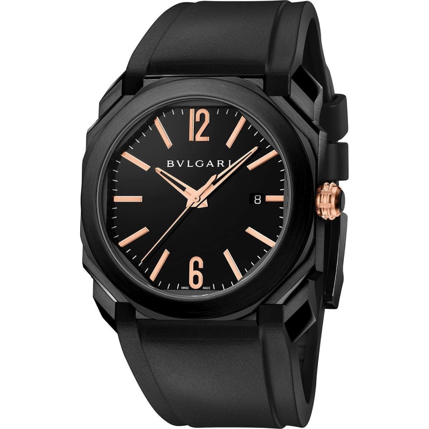 Bvlgari Men's Octo Swiss Automatic Watch Black Dial w/ Rubber Strap $4173.71 + Free S&H