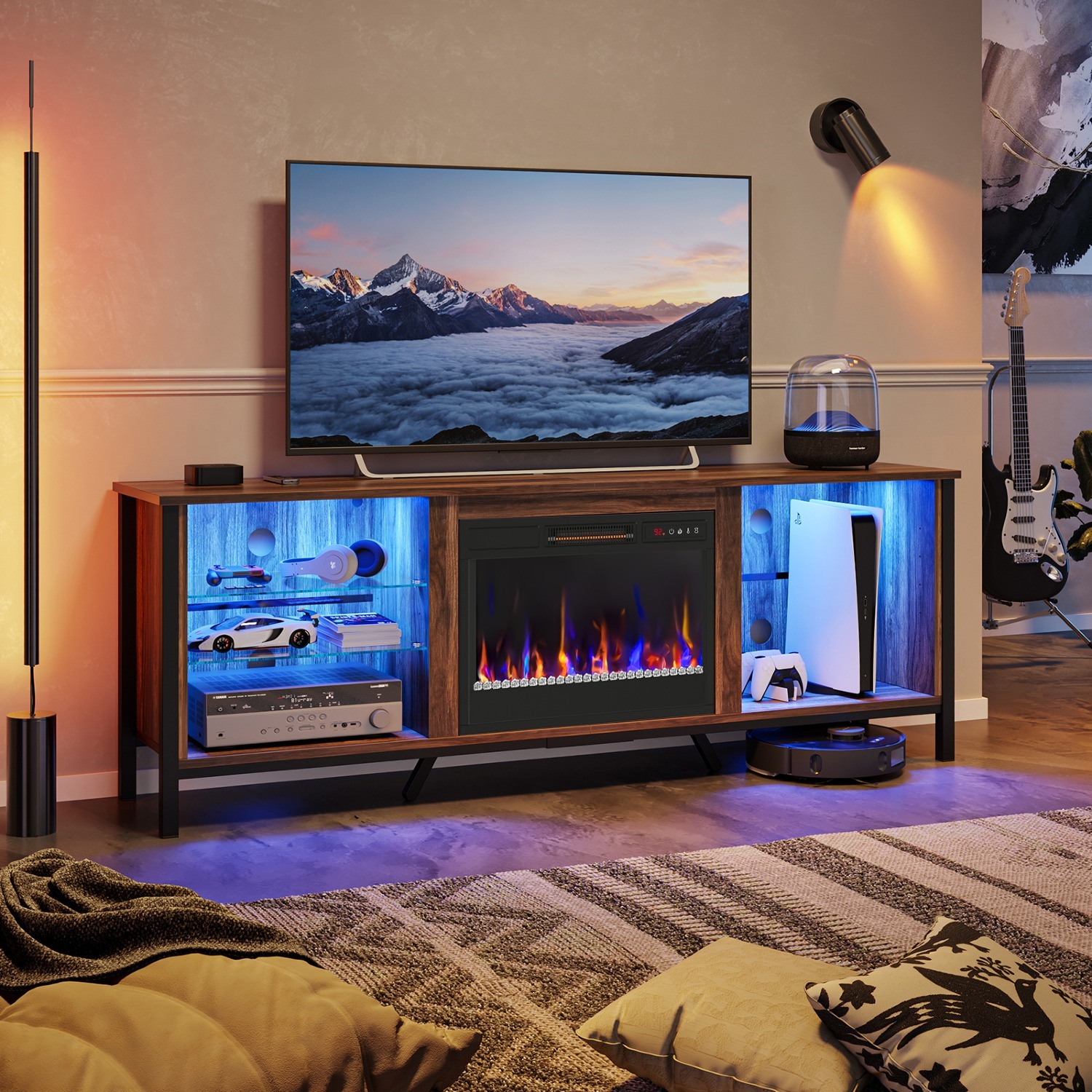Bestier Modern Electric Fireplace TV Stand (Up to 80" TV) w/ RGB LED Under Cabinet Lights $198 + Free Shipping