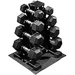 Signature Fitness 100-Lb Rubber Coated Hex Dumbbell Weight Set and Storage Rack $100 + Free Shipping