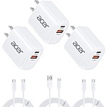 Prime: 3-Pk Acer 20W Dual Port USB-A/USB-C Charger w/ 3-Pack 6.6' USB-C Cables $12.90 &amp; More + Free Shipping