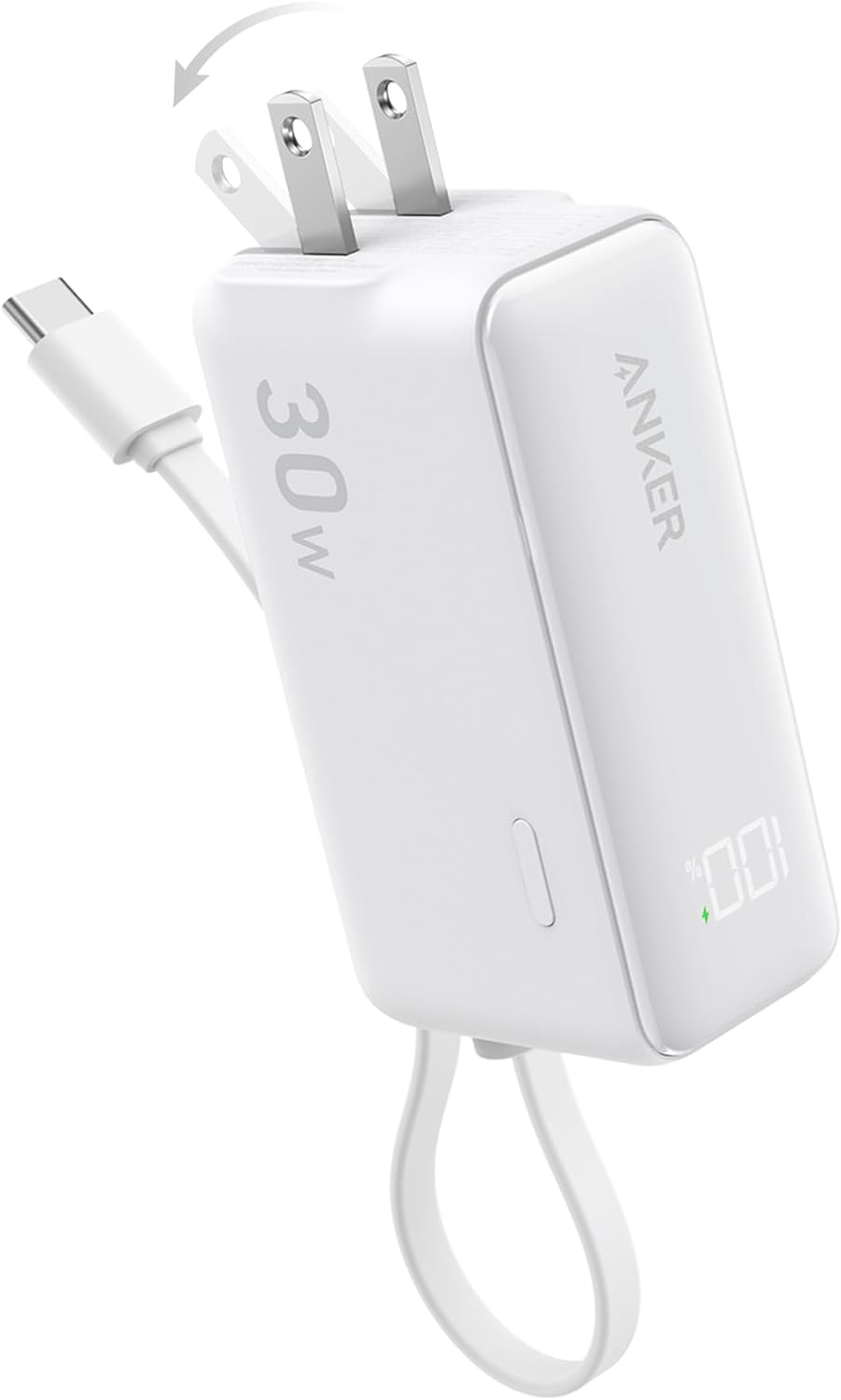 Anker 5,000mAh USB C Power Bank w/ Built-in USB-C Cable and Foldable AC Plug (30W Max) $27 + Free Shipping w/ Prime or orders $35+